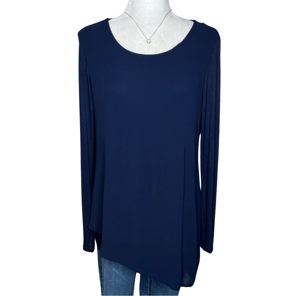Chico’s Knit Woven Tunic Long Sleeve Asymmetrical Hem Navy Blue Small 570215863 - Picture 13 of 13